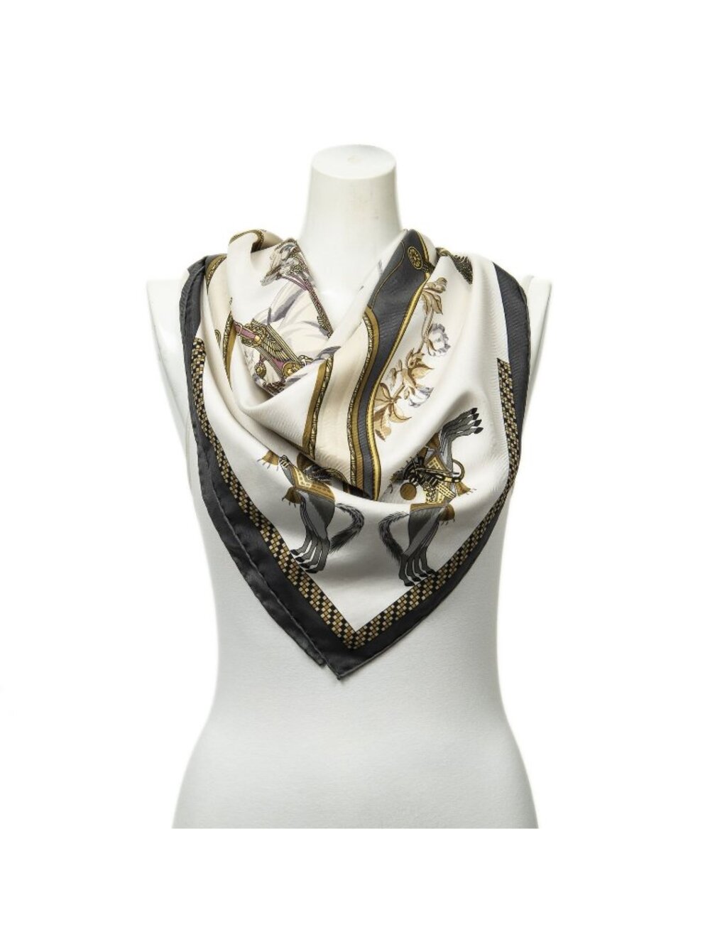 Hermes Scarf Dark Gray Ivory Goldtwill Silk
